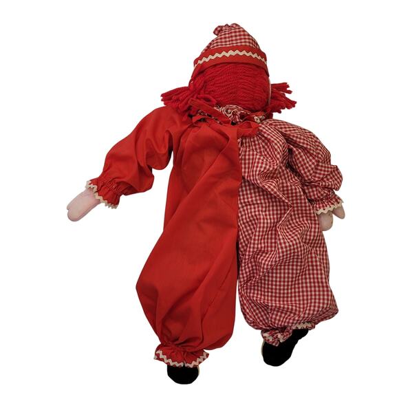 Vintage Creepy Clown Doll 24" Plastic Face Red Check Outfit Halloween Prop Toy - Picture 4 of 11